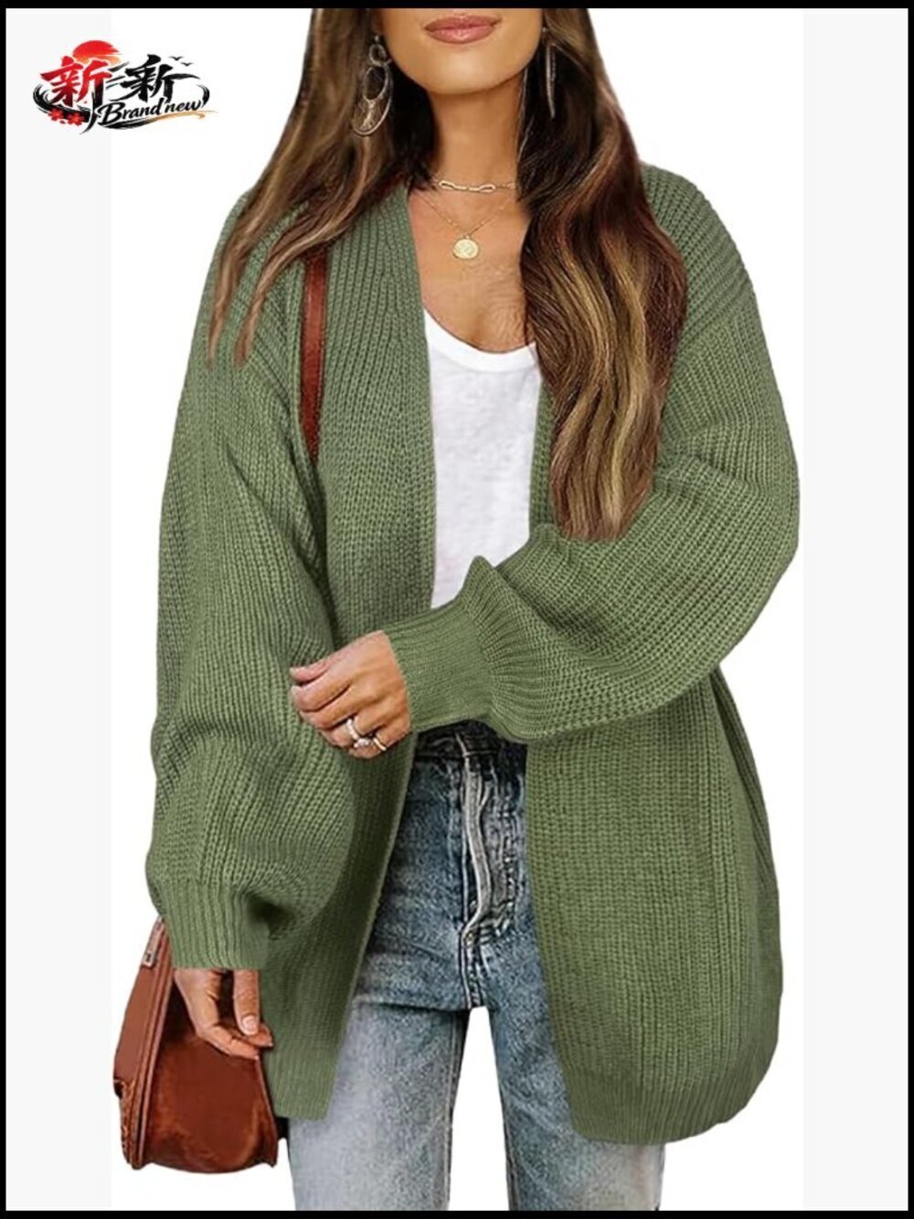 Oversized V-Neck Long Sleeve Cardigan Open Front Knit Sweater